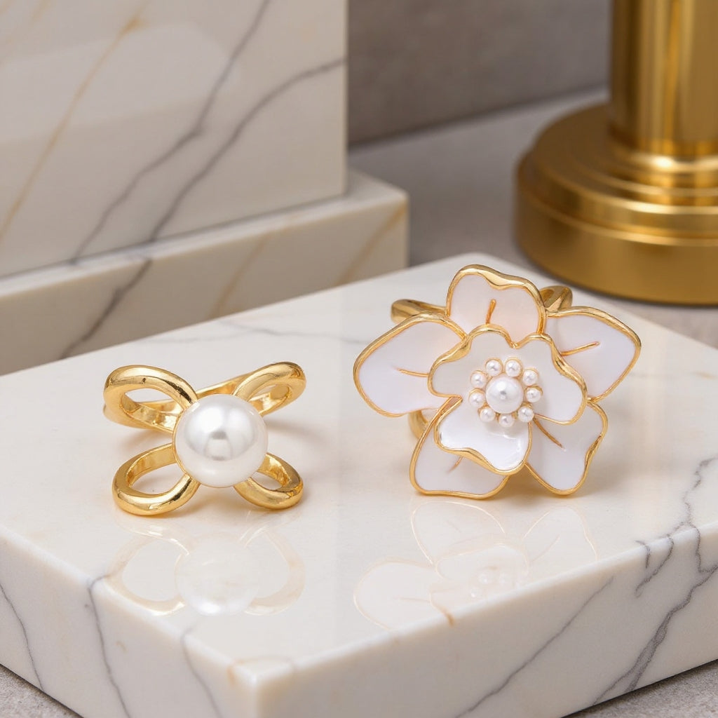 ❤️ ✨Koop 1 en krijg 1 gratis🔥Elegante dames sjaal met parel- en bloemenmotief en ringcli