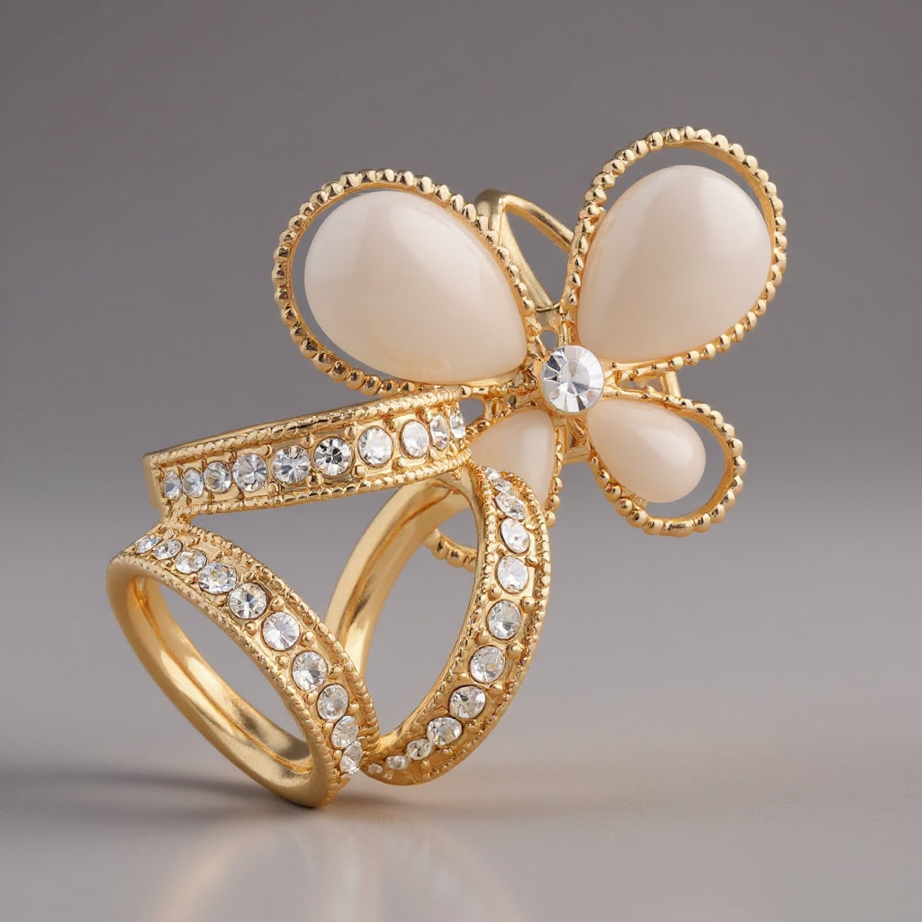 ❤️ ✨Koop 1 en krijg 1 gratis🔥Elegante dames sjaal met parel- en bloemenmotief en ringcli