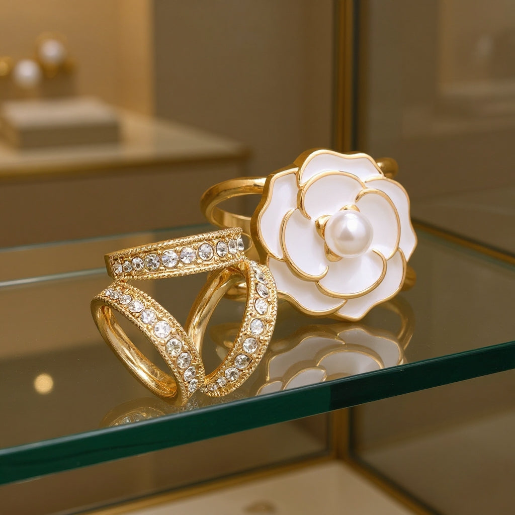 ❤️ ✨Koop 1 en krijg 1 gratis🔥Elegante dames sjaal met parel- en bloemenmotief en ringcli