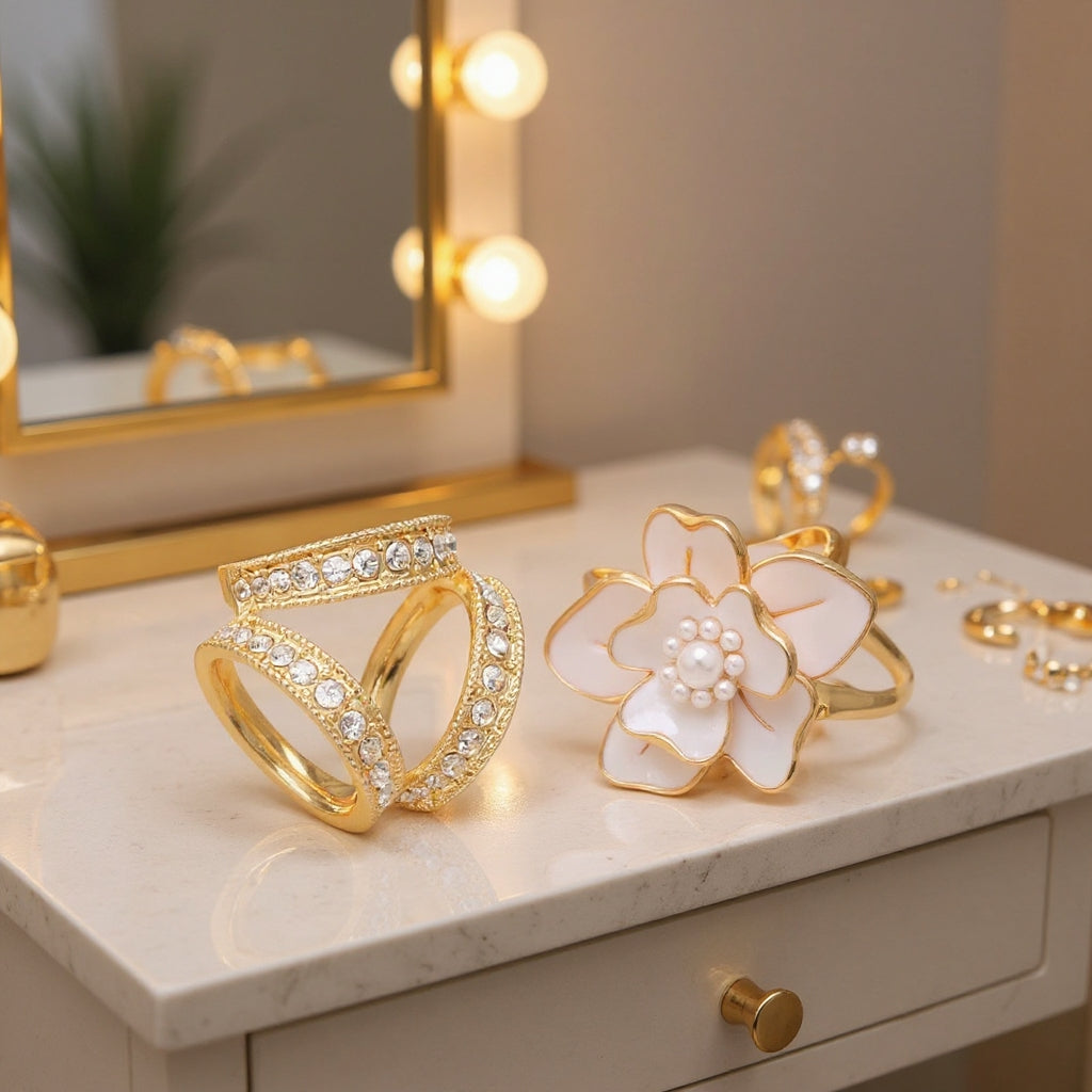 ❤️ ✨Koop 1 en krijg 1 gratis🔥Elegante dames sjaal met parel- en bloemenmotief en ringcli