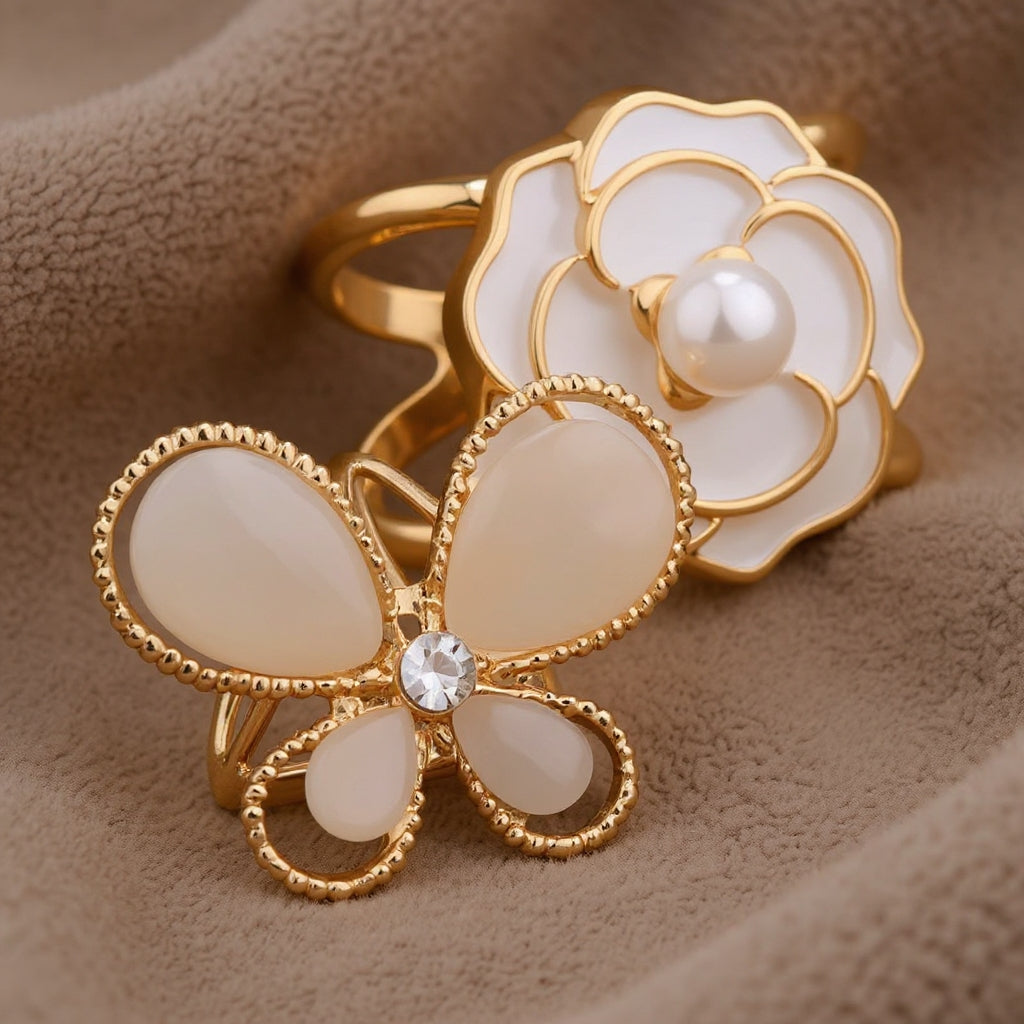 ❤️ ✨Koop 1 en krijg 1 gratis🔥Elegante dames sjaal met parel- en bloemenmotief en ringcli