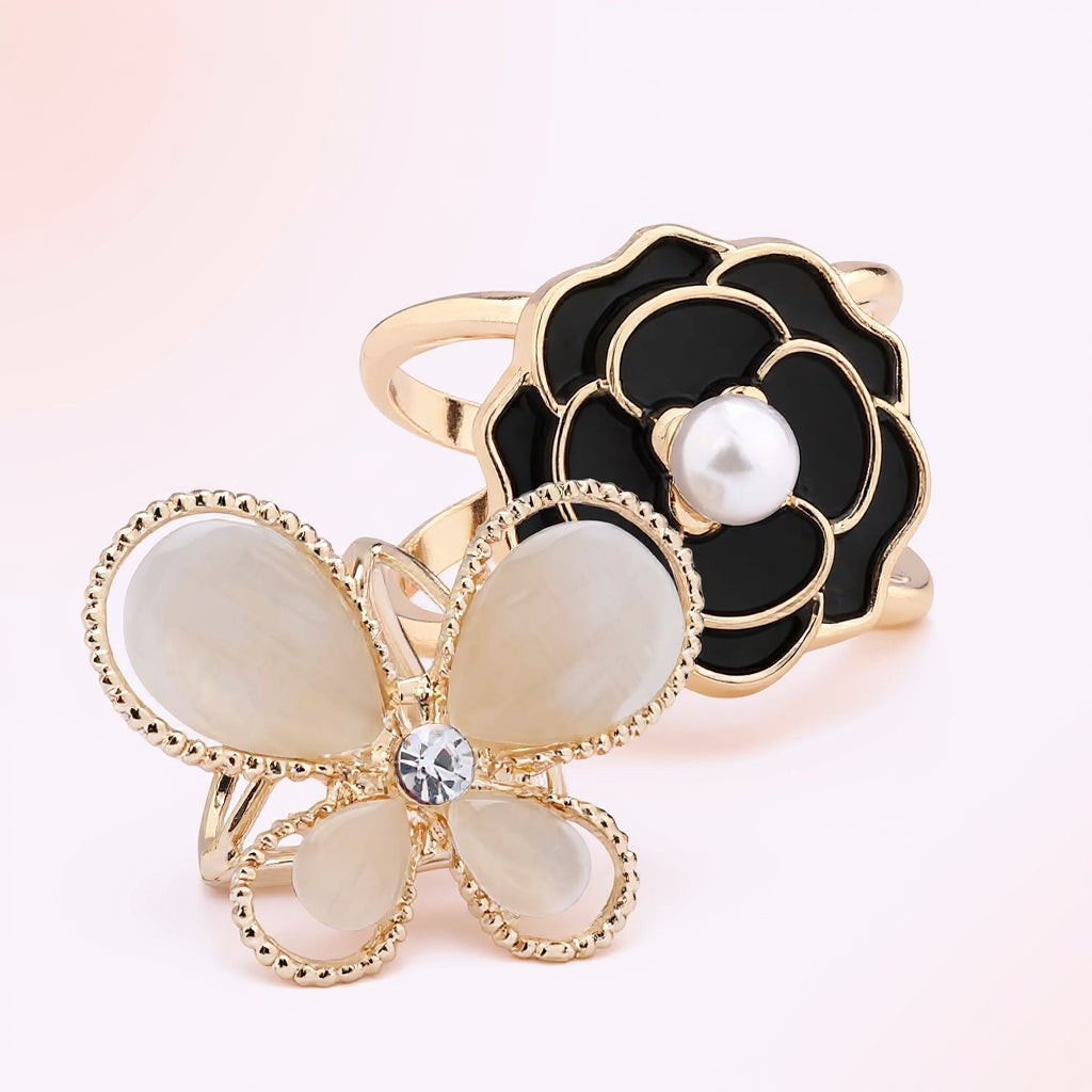 ❤️ ✨Koop 1 en krijg 1 gratis🔥Elegante dames sjaal met parel- en bloemenmotief en ringcli