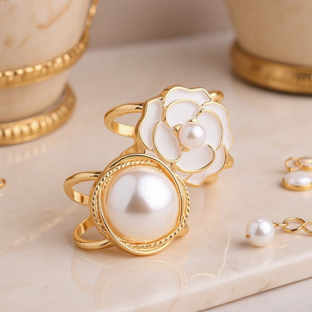 ❤️ ✨Koop 1 en krijg 1 gratis🔥Elegante dames sjaal met parel- en bloemenmotief en ringcli