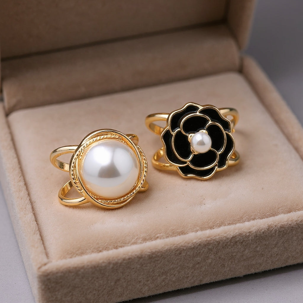 ❤️ ✨Koop 1 en krijg 1 gratis🔥Elegante dames sjaal met parel- en bloemenmotief en ringcli