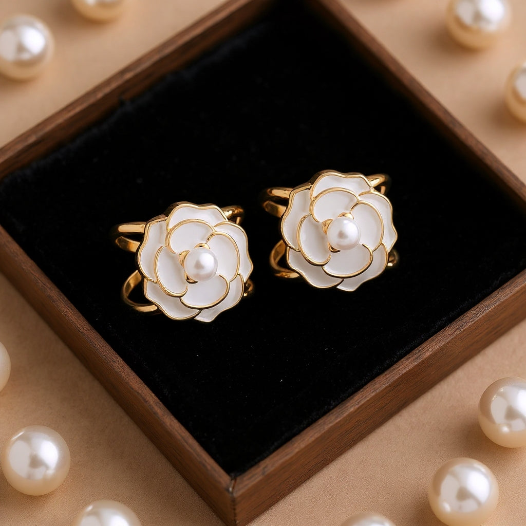 ❤️ ✨Koop 1 en krijg 1 gratis🔥Elegante dames sjaal met parel- en bloemenmotief en ringcli