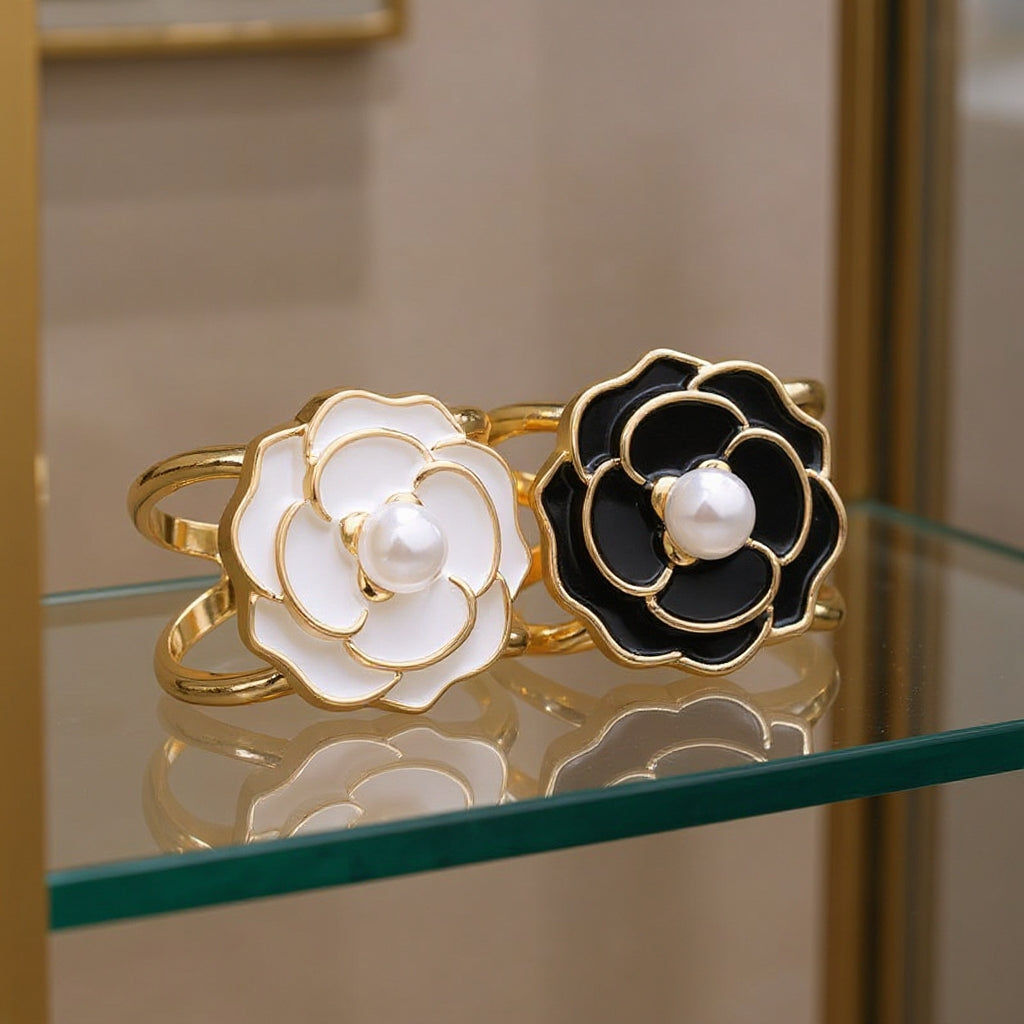 ❤️ ✨Koop 1 en krijg 1 gratis🔥Elegante dames sjaal met parel- en bloemenmotief en ringcli