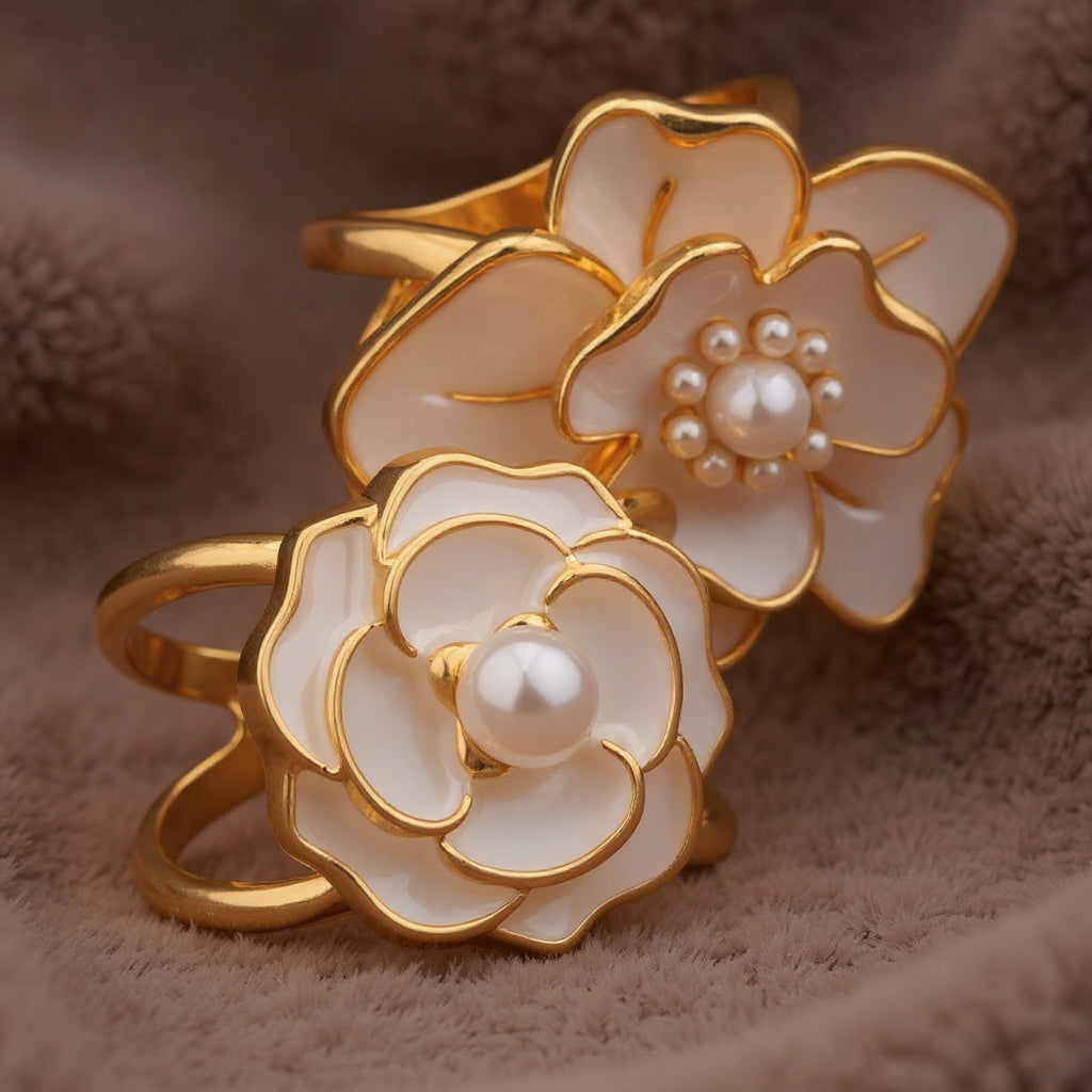 ❤️ ✨Koop 1 en krijg 1 gratis🔥Elegante dames sjaal met parel- en bloemenmotief en ringcli