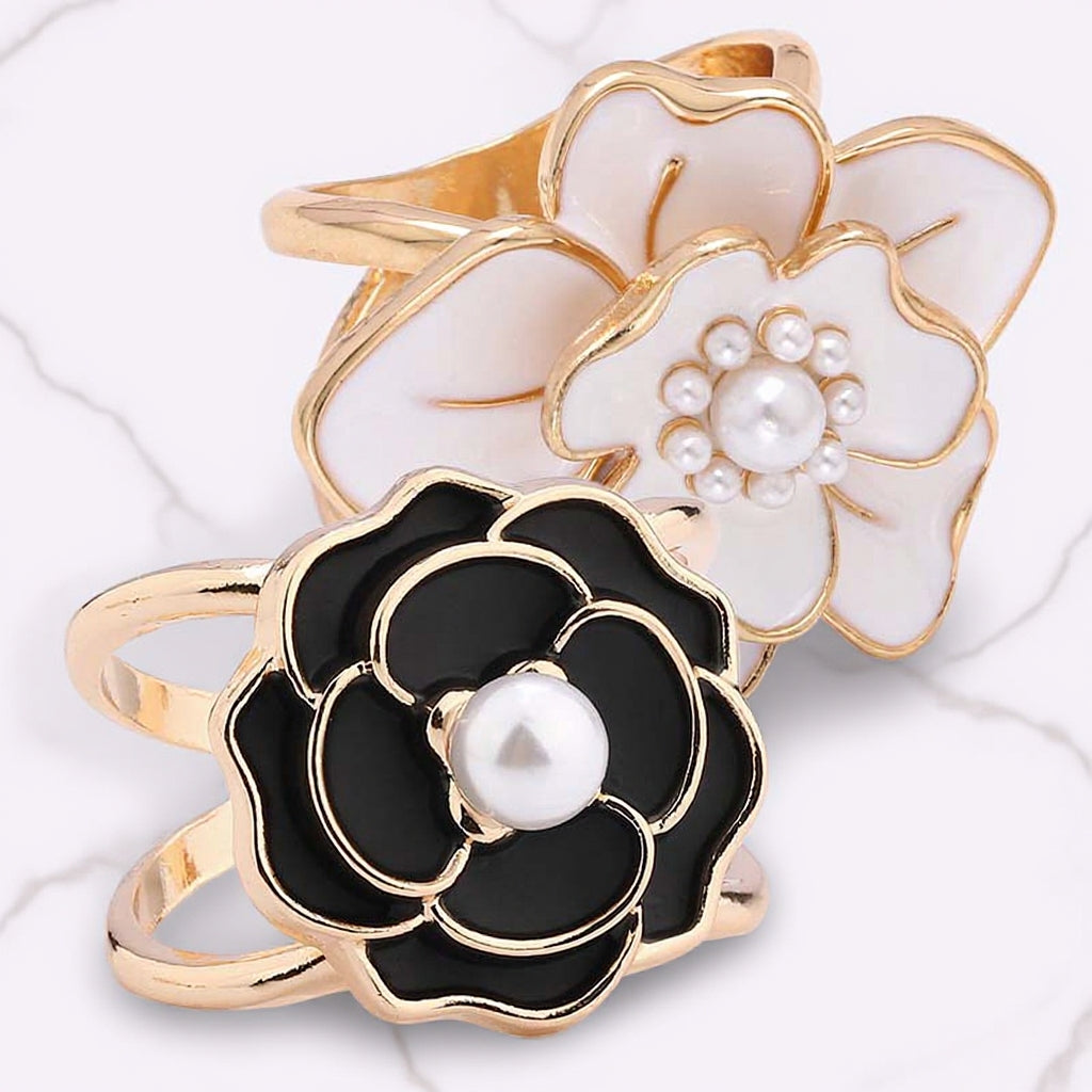 ❤️ ✨Koop 1 en krijg 1 gratis🔥Elegante dames sjaal met parel- en bloemenmotief en ringcli