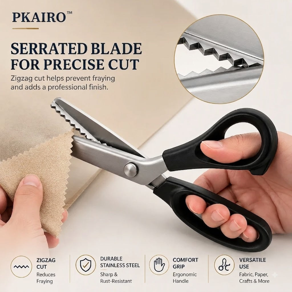 ✂️ 23 cm Professionele roestvrijstalen scharen – ✨Scherpe zigzag-rand, voorkomt dat stof rafelt bij naai- en DIY-projecten