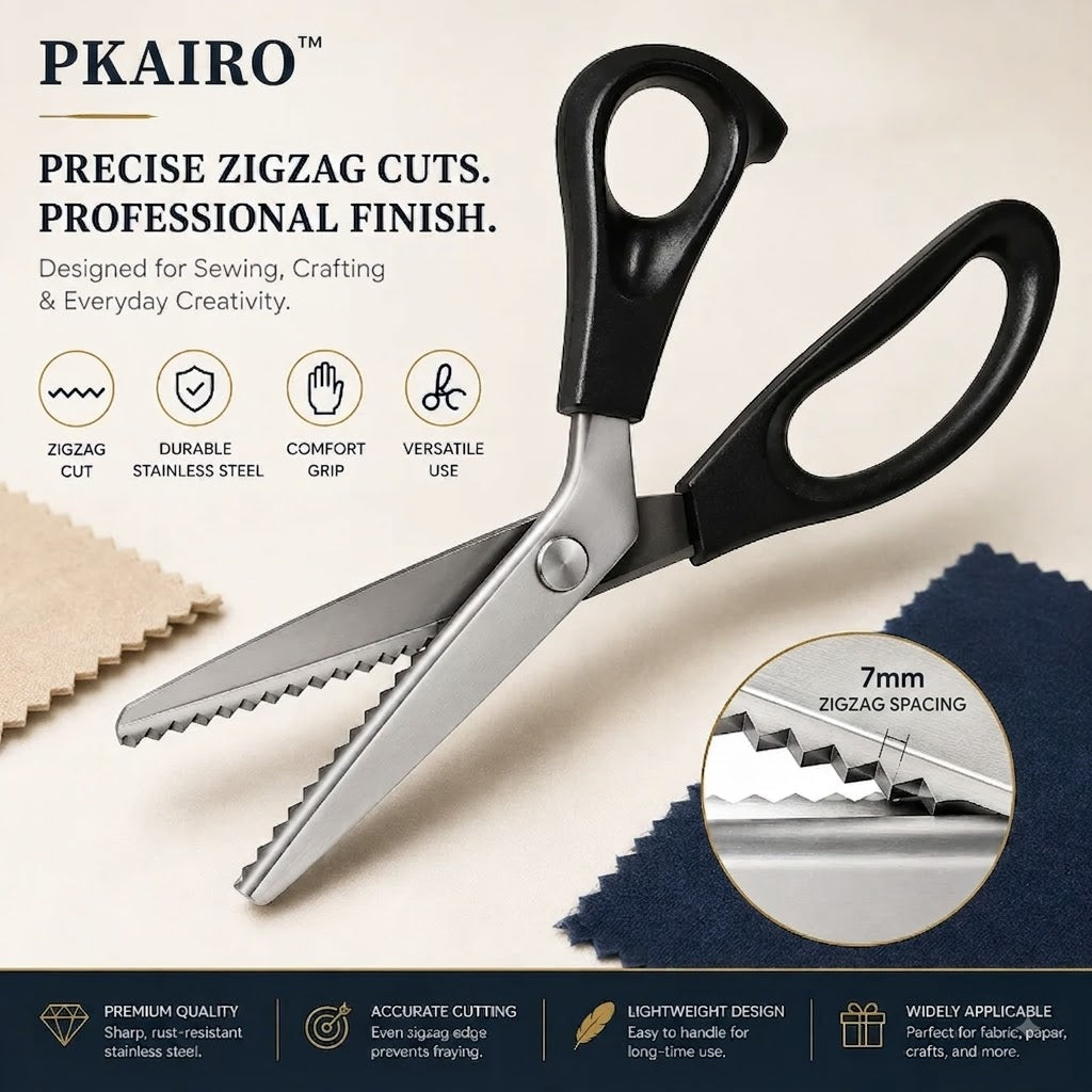 ✂️ 23 cm Professionele roestvrijstalen scharen – ✨Scherpe zigzag-rand, voorkomt dat stof rafelt bij naai- en DIY-projecten
