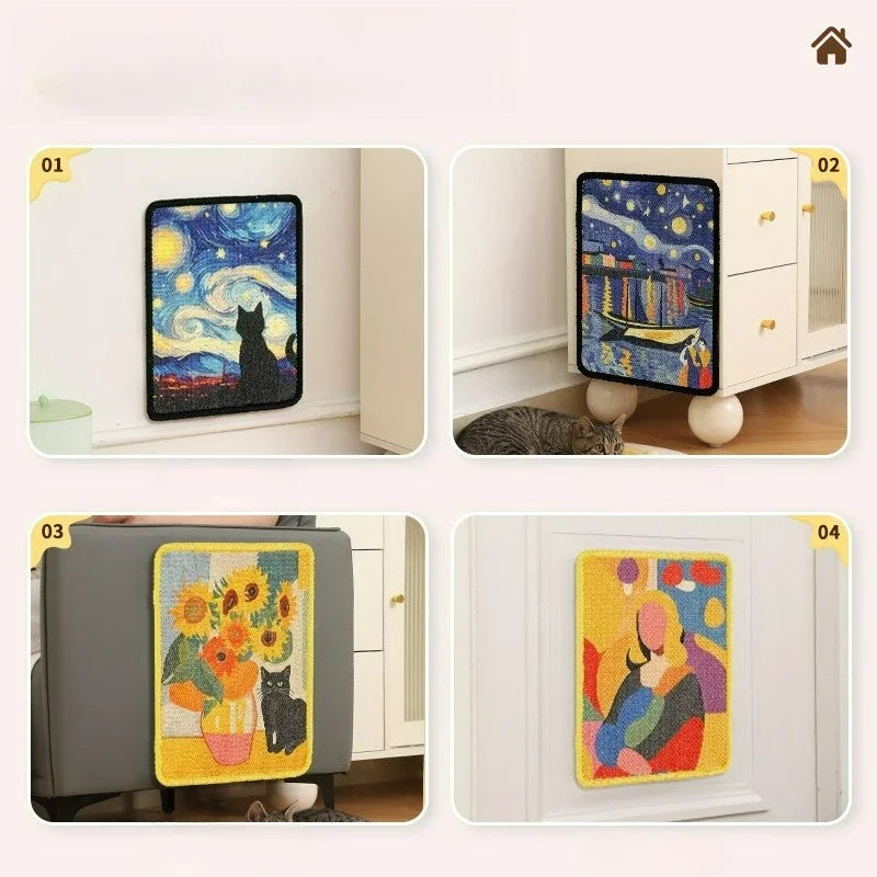 🐱 Artistieke krabpaal voor katten, geschikt voor aan de muur | Ruimtebesparende wandmat