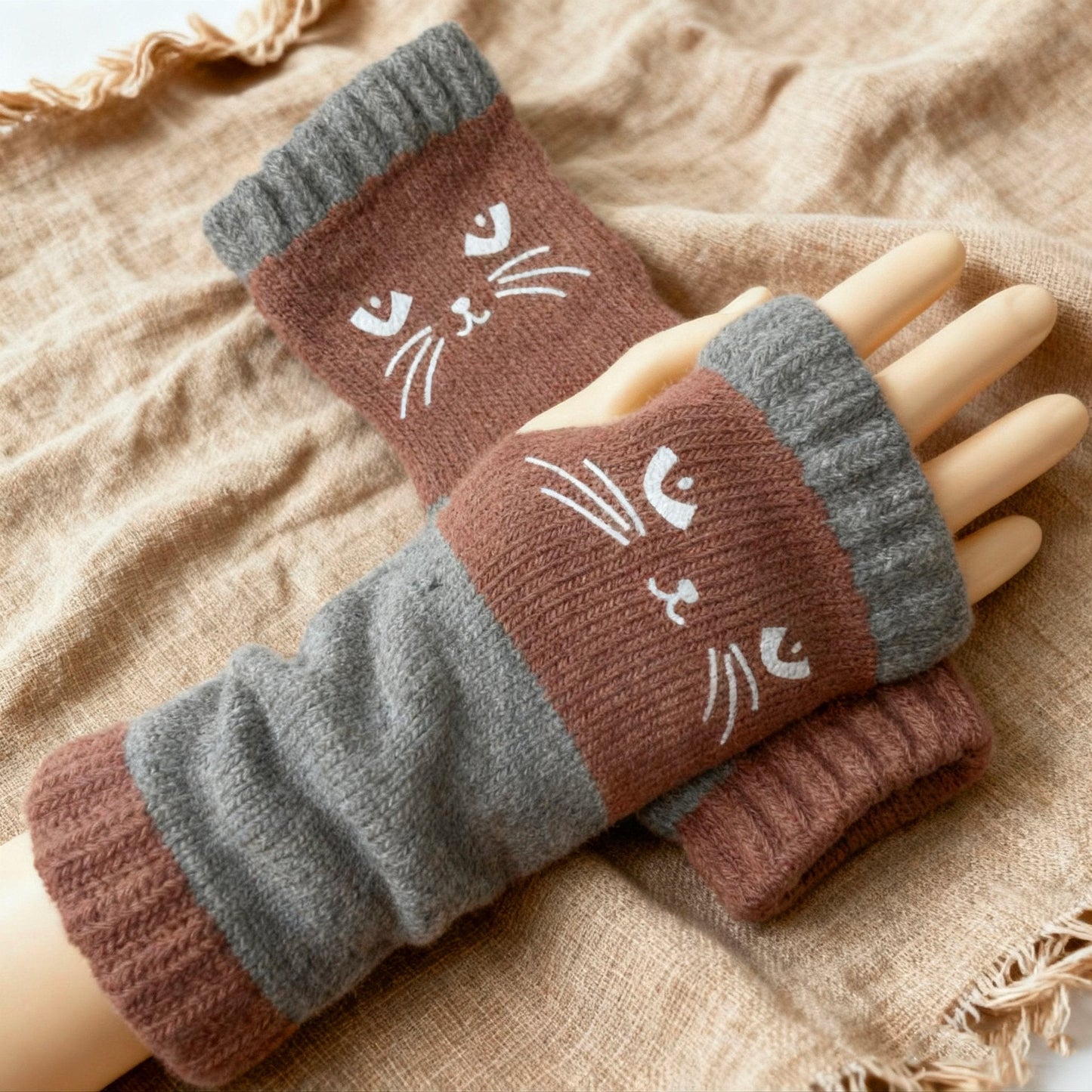 ❄️Gebreide vingerloze handschoenen voor dames met schattige kat – Comfortabele, stijlvolle en praktische handwarmers voor de winter 🐾