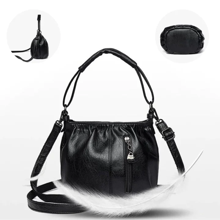 ⏳Tijdelijke aanbieding⏰ Geplooide leren bucket bag – Zacht materiaal, verstelbare schouderband en chique casual stijl ✨