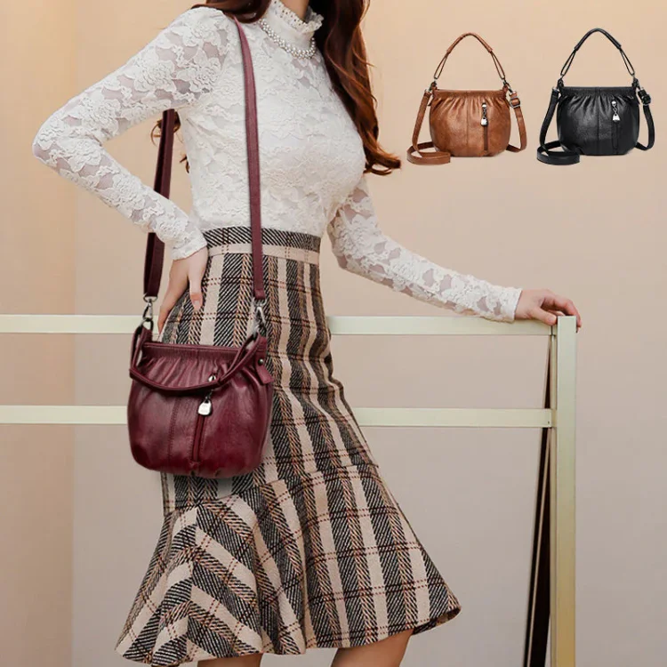⏳Tijdelijke aanbieding⏰ Geplooide leren bucket bag – Zacht materiaal, verstelbare schouderband en chique casual stijl ✨