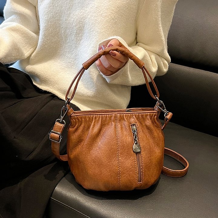 ⏳Tijdelijke aanbieding⏰ Geplooide leren bucket bag – Zacht materiaal, verstelbare schouderband en chique casual stijl ✨