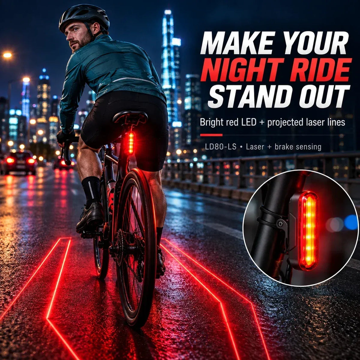 🚨 LED-achterlicht voor de fiets met remknipperlicht | Laser Safety Zone, batterijduur van 22 uur (inclusief twee bevestigingsbeugels)