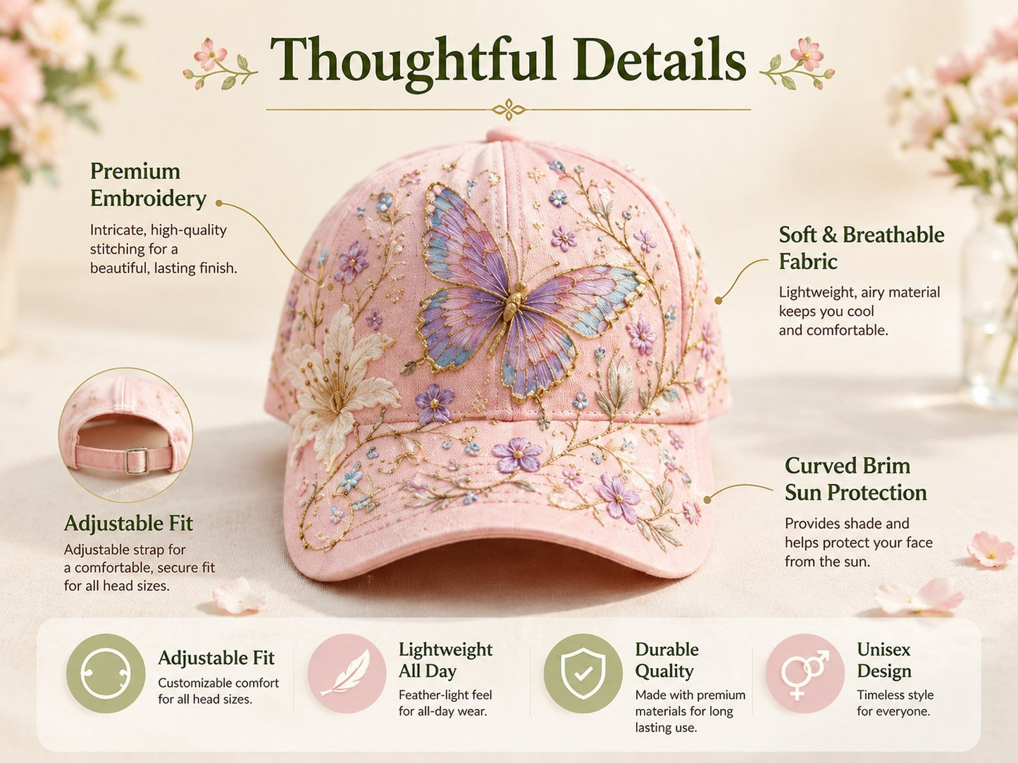 🌸🌿 Tuinochtend honkbalpet: zachte zon en dagelijks comfort! ☀️🌱🧢