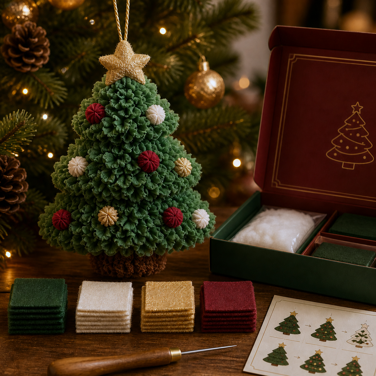 🎄🧵 Eén prikje tegelijk — 3D‑stof‑prikker kerstornament DIY‑pakket