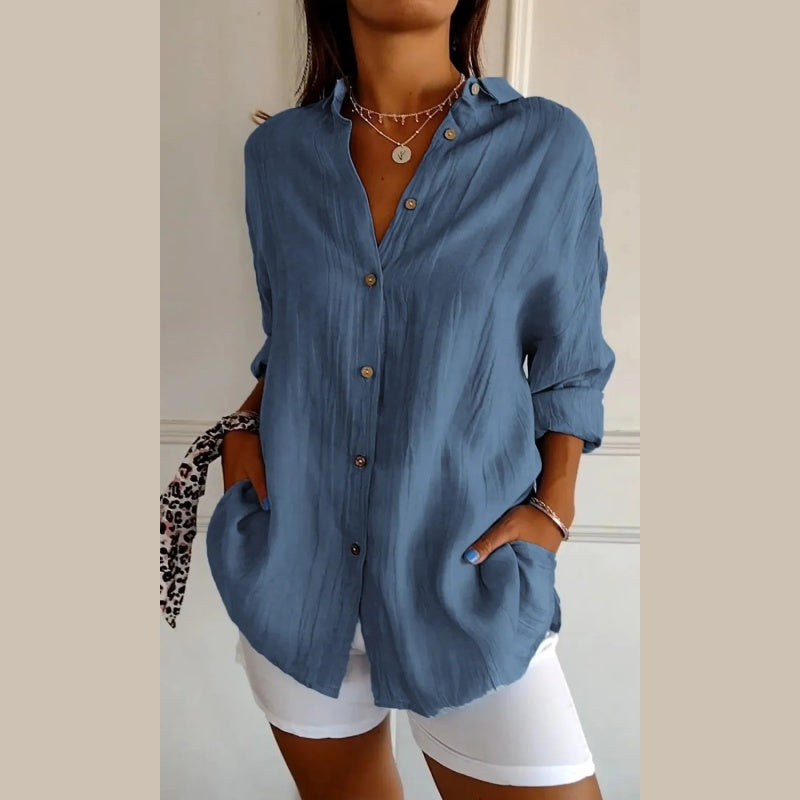 ⌛Aanbieding van deze week🥰Klassiek geplooid damesoverhemd met textuu