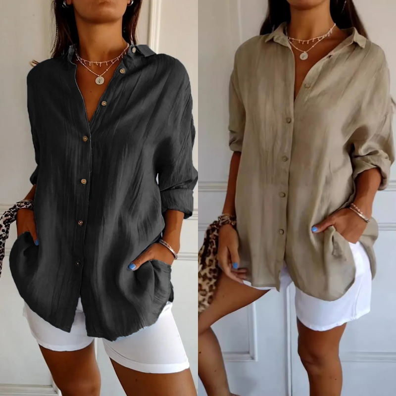 ⌛Aanbieding van deze week🥰Klassiek geplooid damesoverhemd met textuu