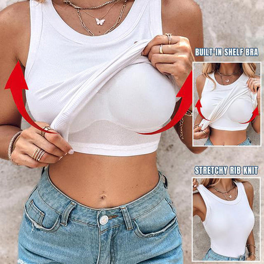 ⌛De speciale aanbieding van deze wee🥰 Geribbelde tanktop met bh voor dames 🥰