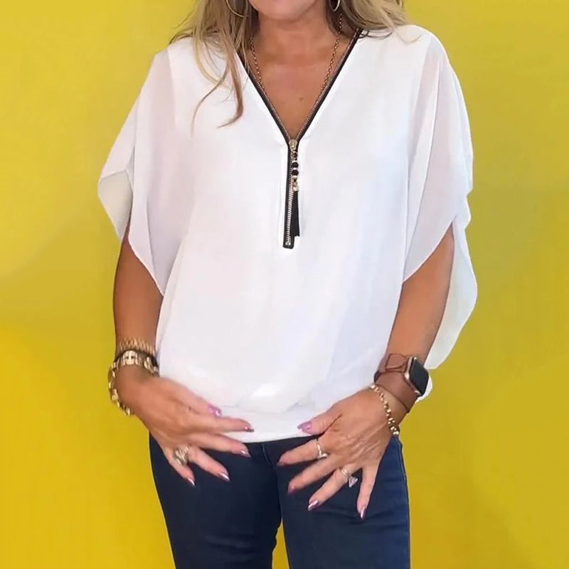 💖S~5XL beschikbaar✨Dames Casual Chiffon Hals Ritssluiting Top/Dames Casual Chiffon Hals Ritssluiting Aa