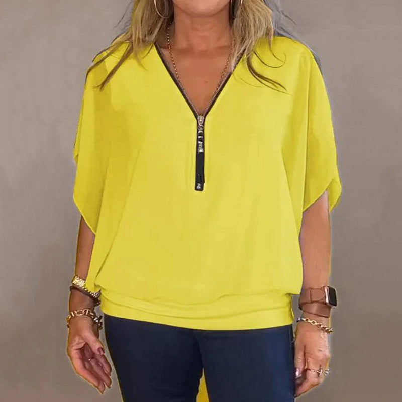 💖S~5XL beschikbaar✨Dames Casual Chiffon Hals Ritssluiting Top/Dames Casual Chiffon Hals Ritssluiting Aa