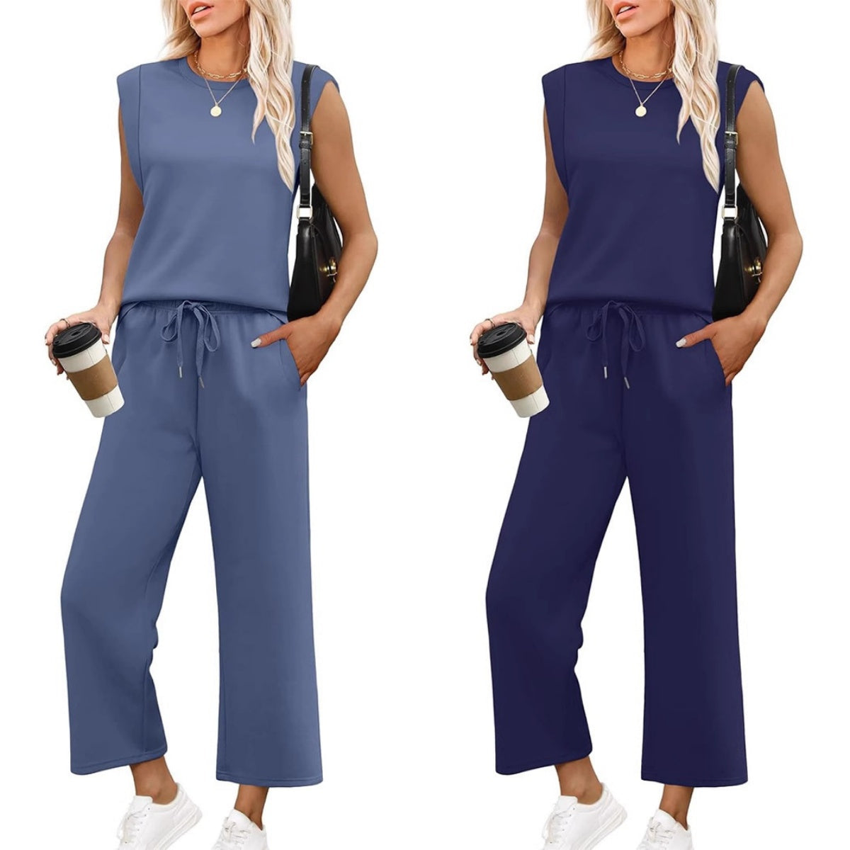 ✨Tijdelijke uitverkoop 45% KORTING🎁🌺2025 Nieuwe casual damestop met kapmouw en wijde broek in twee delen