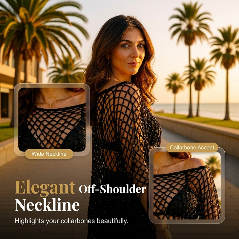 💐Metallic haakstrandjurk | Lichte stof, vloeiende pasvorm en tijdloze stijl