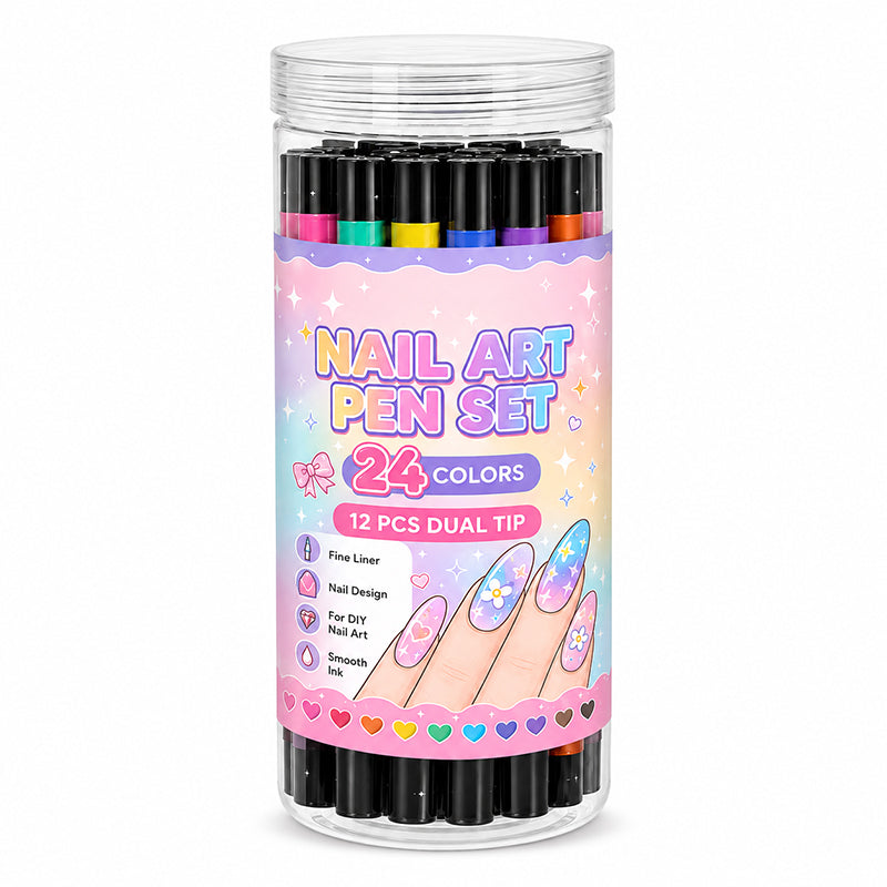 💅 Dubbelzijdige nagelkunst stiften 24 kleuren voor zelfgemaakte manicure