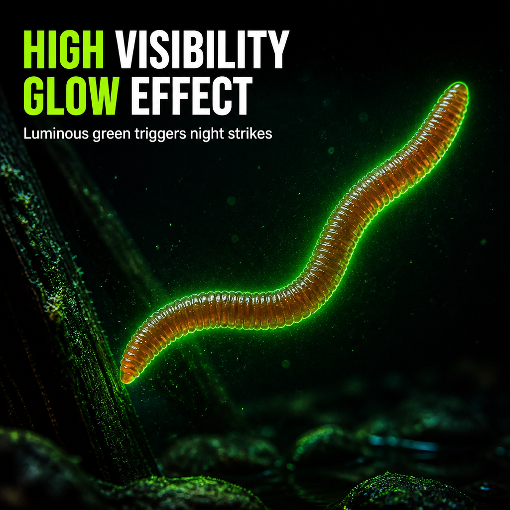 🎣 Levensecht kunstaas regenworm met garnalengeur & gloei‑effect | Zachte TPR softbait 8 cm