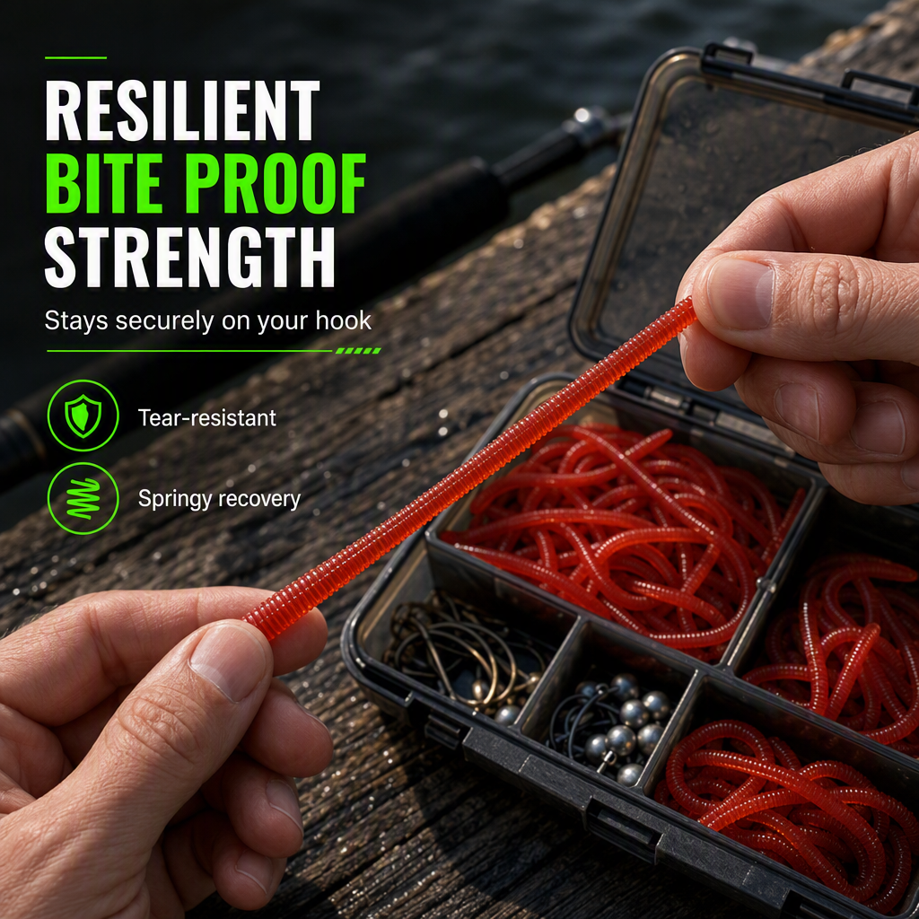 🎣 Levensecht kunstaas regenworm met garnalengeur & gloei‑effect | Zachte TPR softbait 8 cm